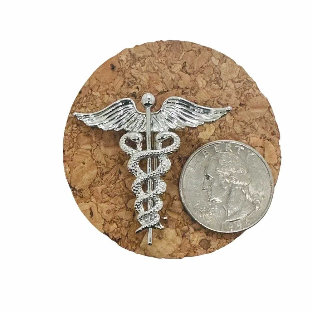 ✨Staff of Hermes Caduceus Medical Doctor Medicine Snakes Wing Broch Silver - Picture 3 of 4